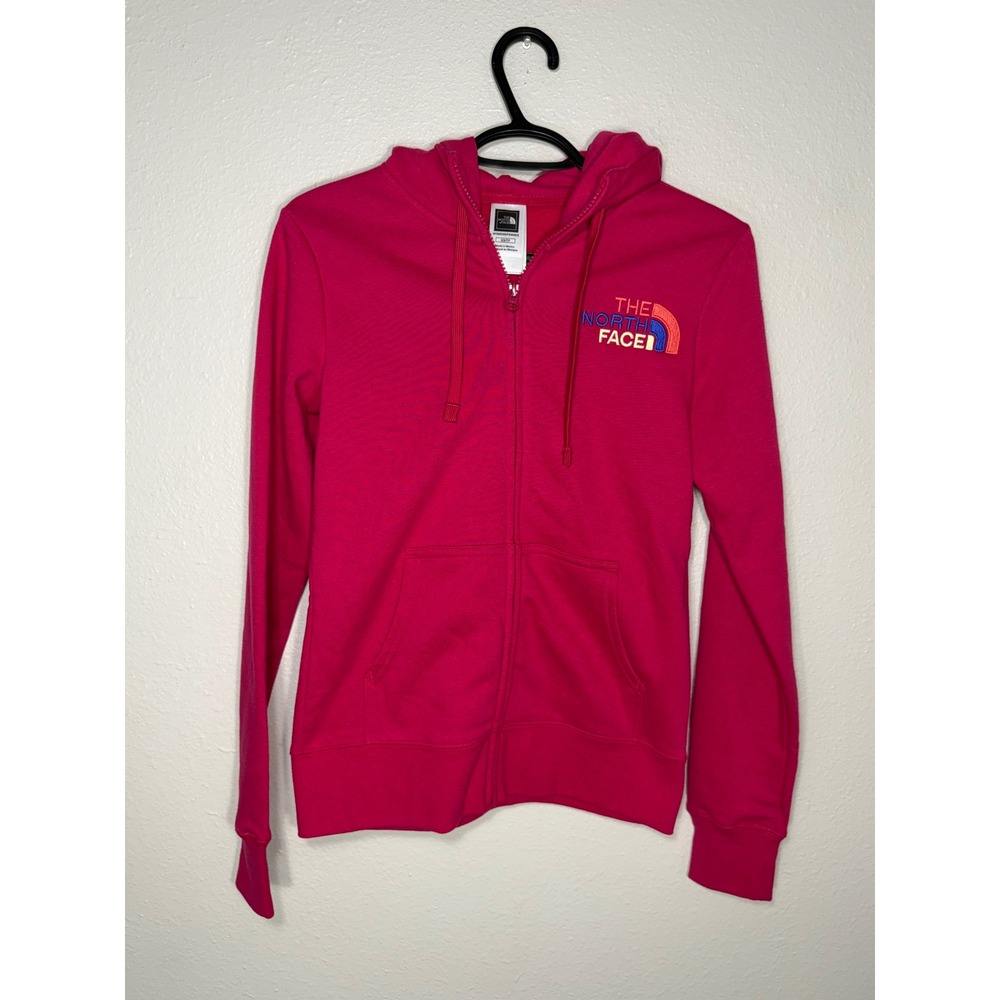 The North Face Womens Pink Full Zip Embroidered Logo Hoodie Sweatshirt XS